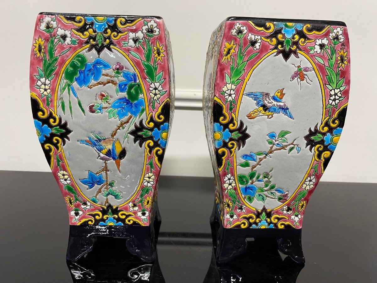 Bordeaux Vieillard - Pair Of Japanese Caranza Cloisonne Enamel Vases-photo-1